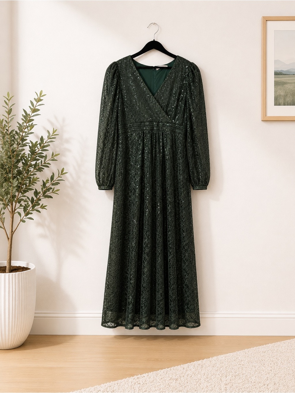 Mac Duggal Deep Green Lace Long-Sleeve